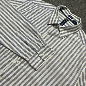 6611 Mens Striped Button Down Shirt Tapered Fit‎ Blue White XL Cotton
